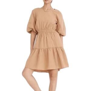 New Women’s Madewell Seersucker Puff Sleeve Cutout Mini Dress Size L